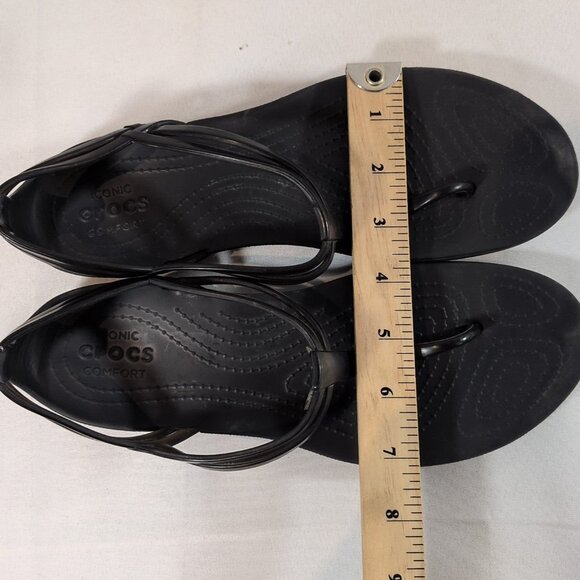 Crocs Women's Size 7 Isabella T Strap Black Sandals 202467 Thong Flats Shoes - Picture 12 of 16